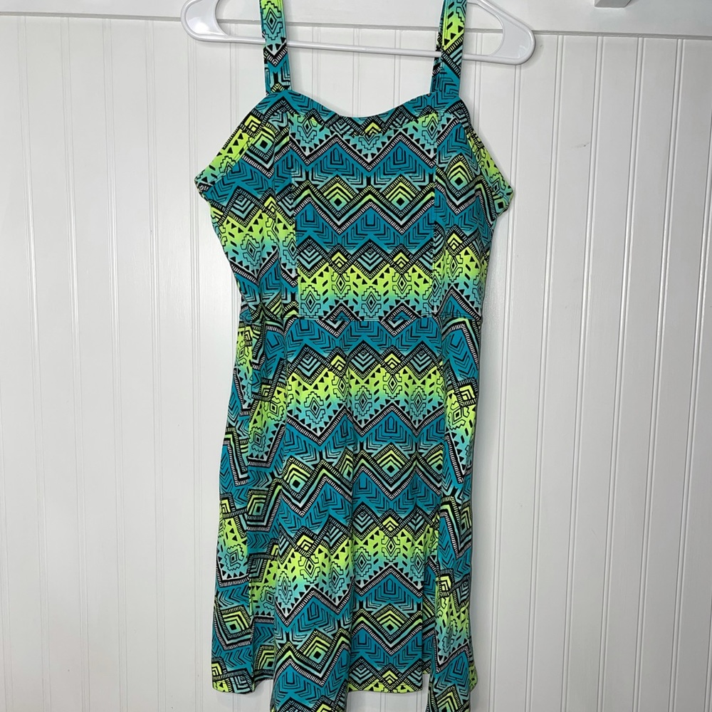 Spaghetti straps summer dress Justice Neon geometric pattern‎ dress size 18/20
